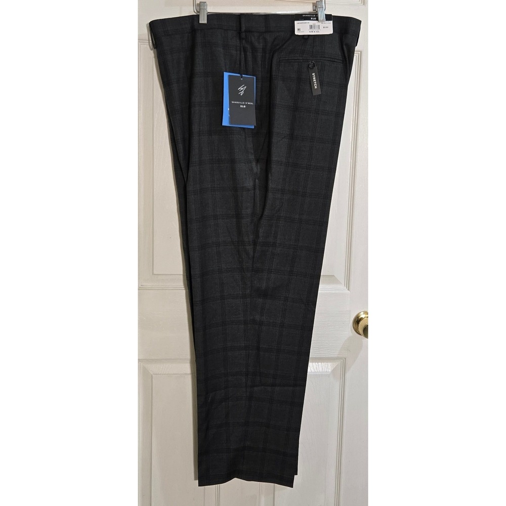 Shaquille O'Neal XLG Mens Grey Plaid Stretch Dress Pants 52W x 32L ONYXPF2AB140